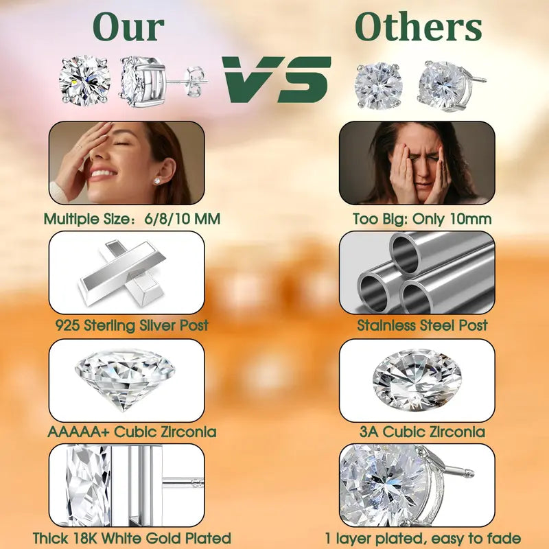 Hypoallergenic Gold-Plated Studs for Women, Men's Jewelry