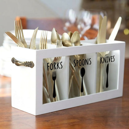 Buy 2 Free Shipping 🌟🍴Wooden Flatware Caddy Organizer – 12"x3.25"x6" Cutlery Holder for Forks, Spoons & Knives, Kitchen Utensil Bin