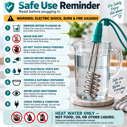 🔌 Portable Immersion Water Heater – Compact Plug-In Design for Small Spaces