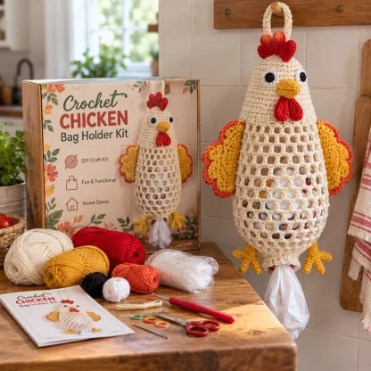 Crochet Animal Bag Holder DIY Kit – Cute & Functional Hanging Storage Craft Kit