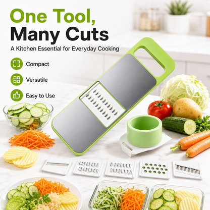 🥕 5-in-1 Multifunction Vegetable Slicer & Grater – Interchangeable Kitchen Food Prep Cutter