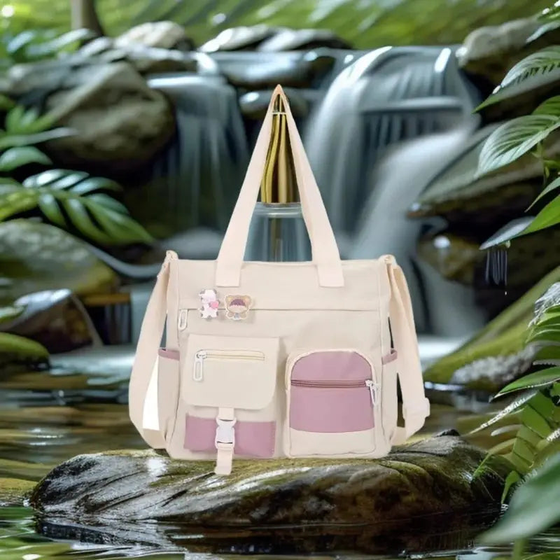 Canvas Tote Bag for Women, Multi Pocket Crossbody Shoulder Bag