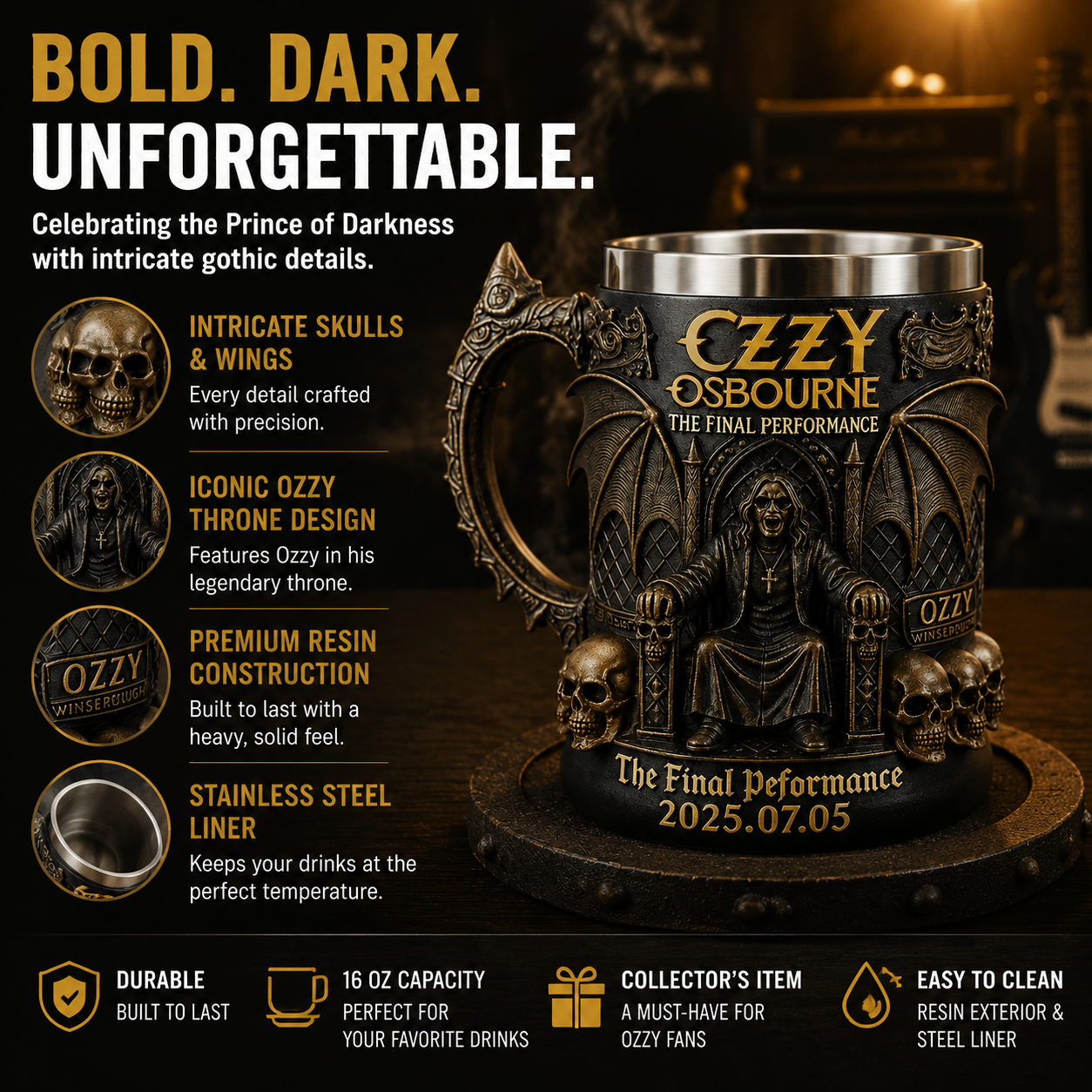 ozy osborne Heavy Metal Skull Mug Made Of Resin Gift For Dad