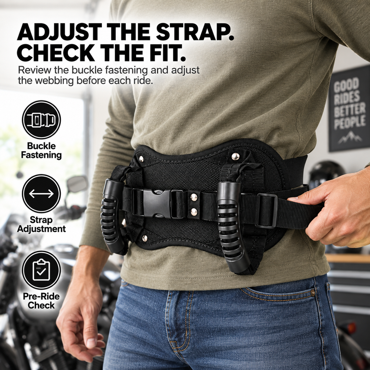 🏍️🤝 Ride Together – Motorcycle Passenger Grab Belt