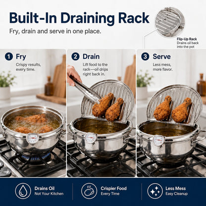 🍟 Stainless Steel Deep Fryer Pot with Thermometer & Frying Basket – Easy Home Frying