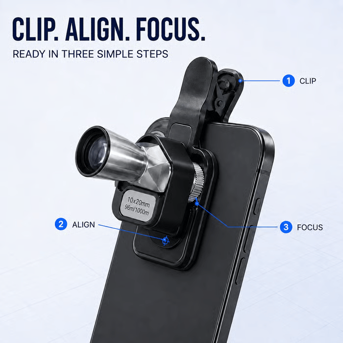 🔥 Last Day 49% OFF 🔭 10×20 Mini Monocular Phone Telescope – Pocket Long-Distance Viewer with Adjustable Smartphone Clip