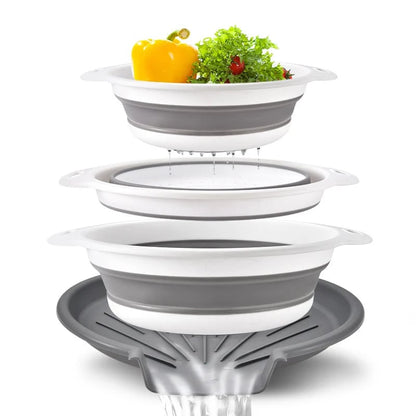 🥗 3-Piece Collapsible Colander Set – Space-Saving Strainers with Draining Base