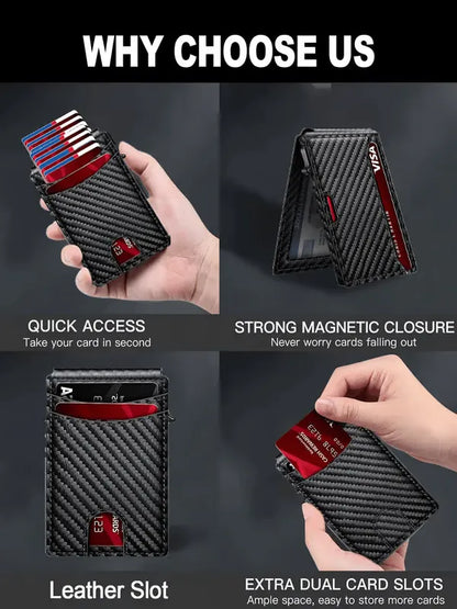 ⚡70K+ SOLD!-Wallet for Men - with Pop Up Aluminum Case Slim Leather Slots Credit Card Holder RFID Blocking Bifold Minimalist Wallet