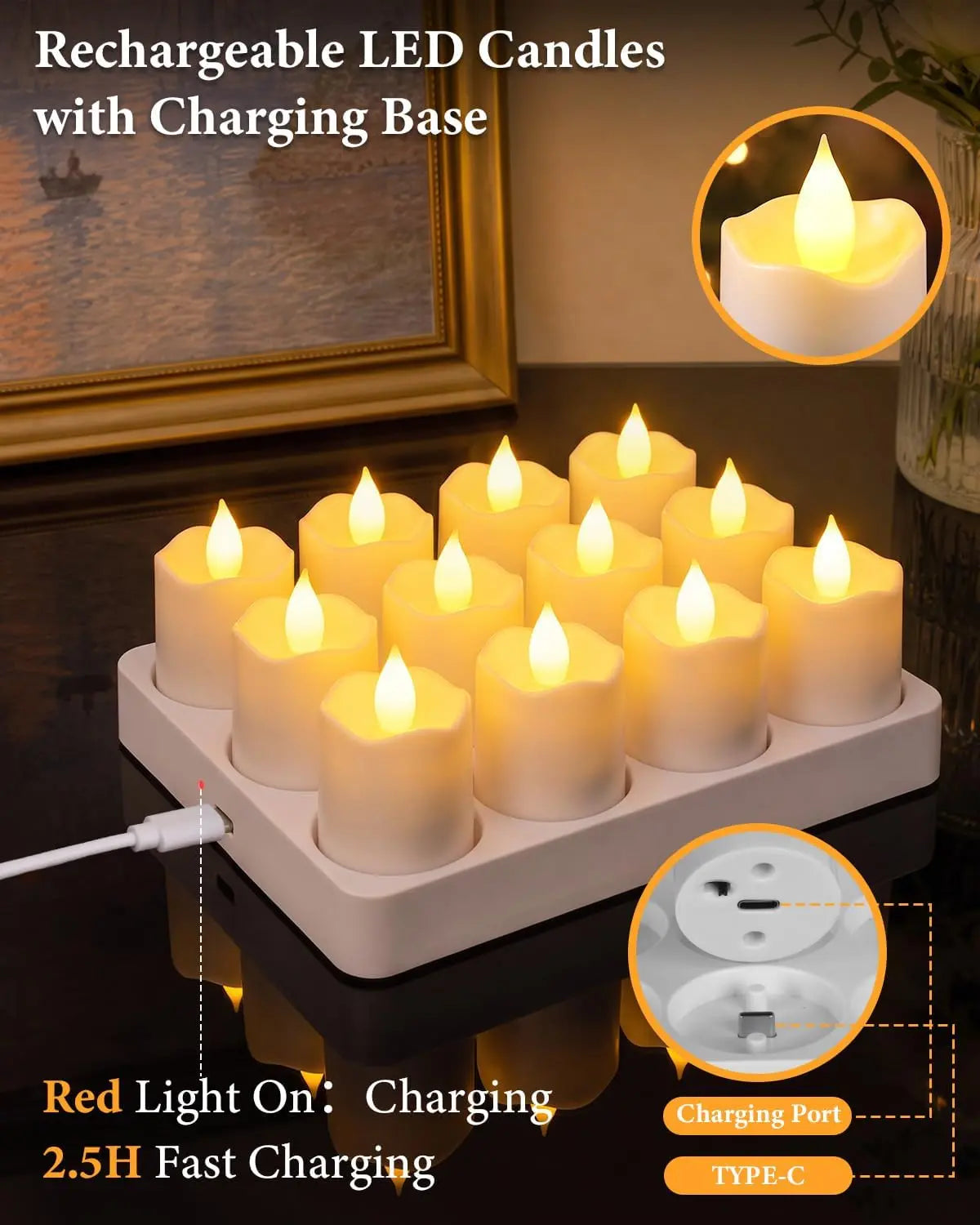 Rechargeable LED Candles with Remote Control, Timer & Charging Base es for Holiday, Party, Indoor Decor