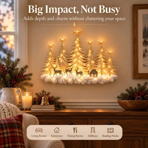 🔥HOT SALE🔥🌲 Step Into an Enchanted Winter Grove: Lighted Christmas Woodland Forest Wall Decor