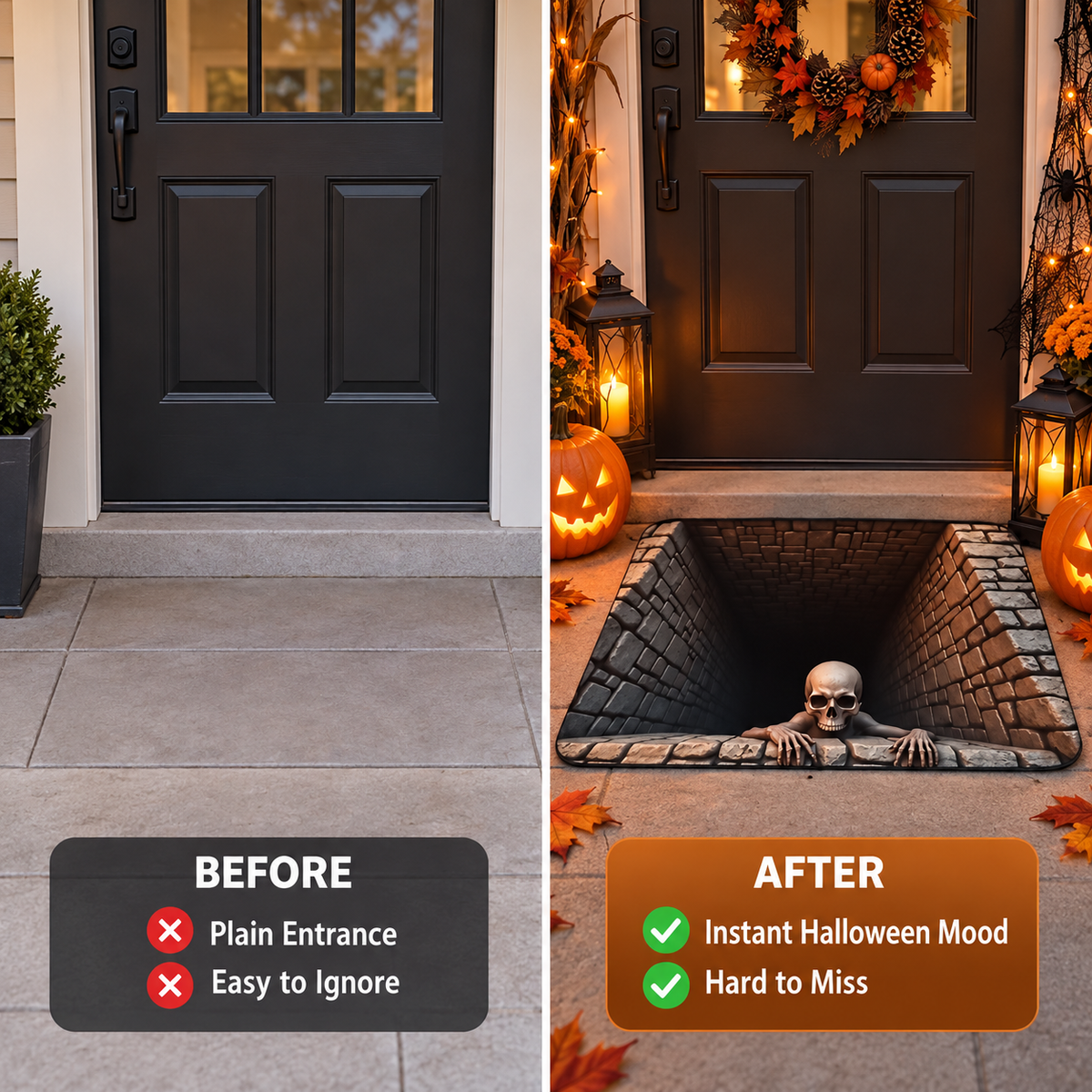 💀 3D Skull Trap Door Illusion Mat – Spooky Halloween Entrance Decor