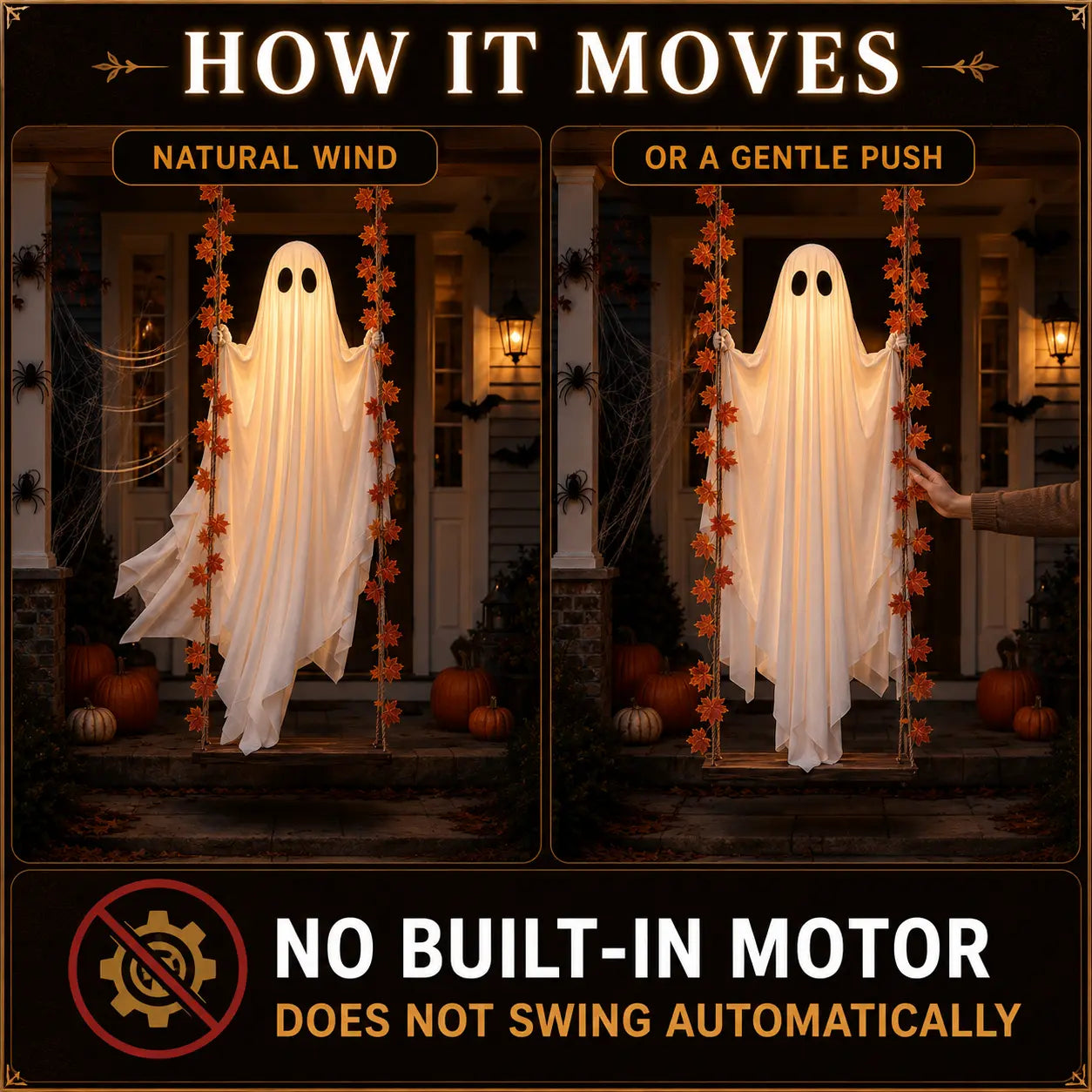 👻 Halloween Light-Up Hanging Swing Ghost – Spooky Porch & Yard Decoration 🎃