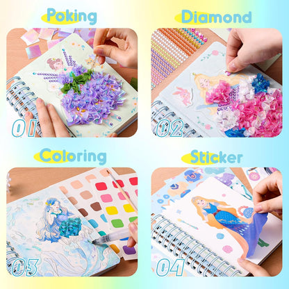 🎨Poke-in 4-in-1 Diamond Painting Kits & Art Magic Princess Craft Kit Stuffers Watercolor DIY Gifts for Girls Handicraft Activities Back to School Embroidery Design Set🎁