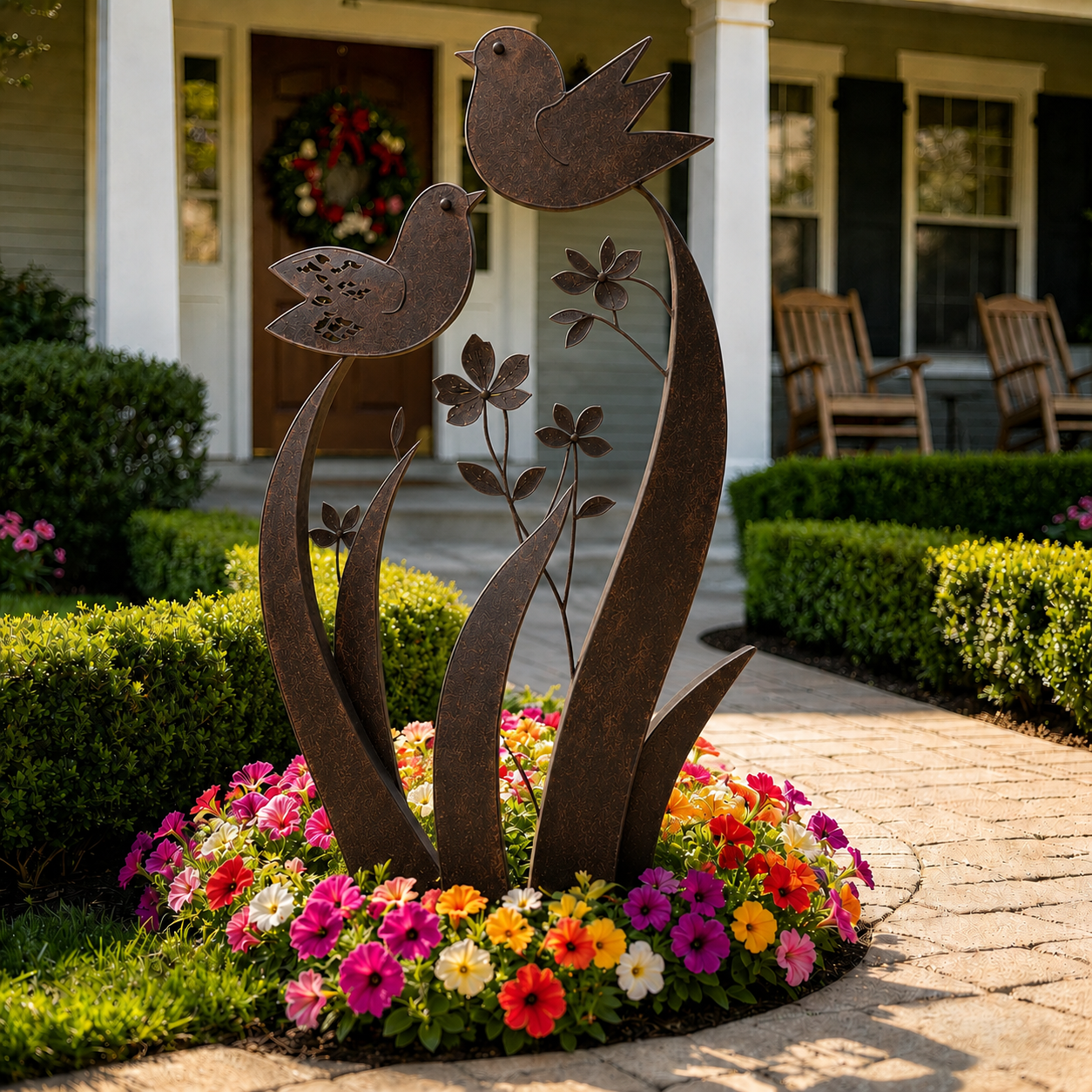 🐦 Bird & Wildflower Metal Garden Stake | Elegant Bird & Floral Garden Accent