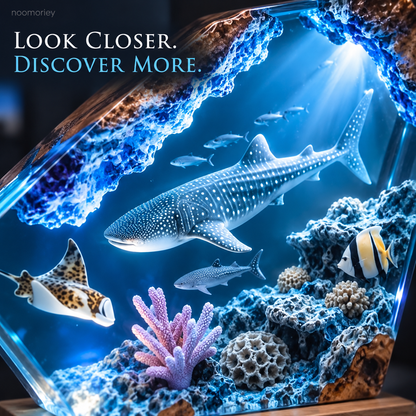 🌊 Ocean Scene Night Light – Whale Shark Display with Wood-Grain Base
