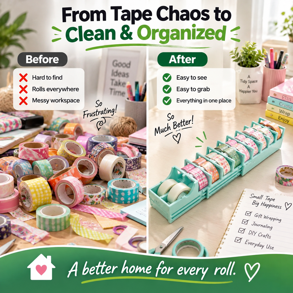 ✨ Multi-Roll Tape Dispenser – Washi Tape Organizer for Crafts, Journaling & Gift Wrapping