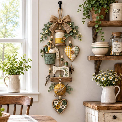 🔥Buy 2 Get 20% OFF🔥🧵✨ Rustic Wooden Sewing - Themed Hanging Ornament with Remote Control Fairy Lights