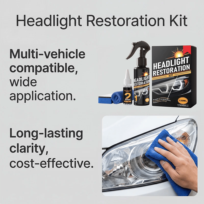 Headlight Restorer Kit – 2-Step Cleaner & UV Shield | Removes Yellow Haze, Restores Clarity