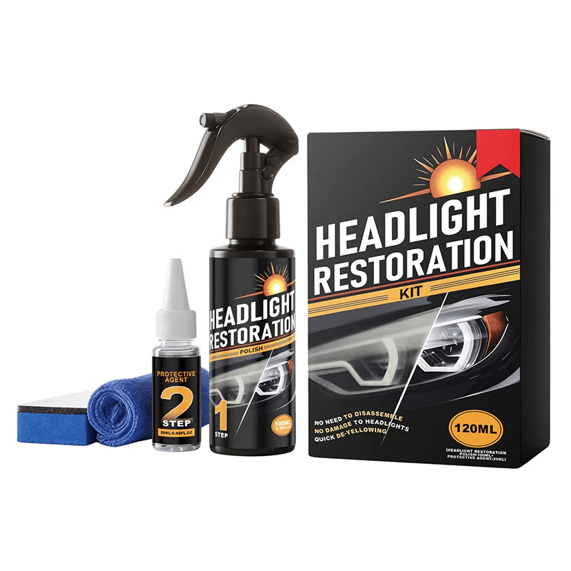 Headlight Restorer Kit – 2-Step Cleaner & UV Shield | Removes Yellow Haze, Restores Clarity
