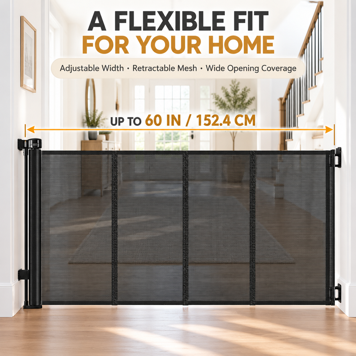 🏡🛡️ SafeNest – 42" Extra Tall Retractable Baby & Pet Gate, Extends Up to 60" Wide