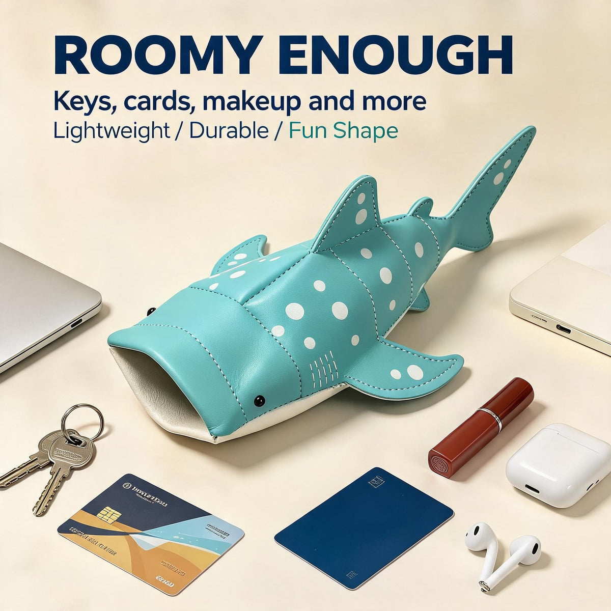 🦈🌊Cute Whale Shark Shaped Pouch | Novelty PU Leather Glasses & Small Essentials Storage Bag 🌊
