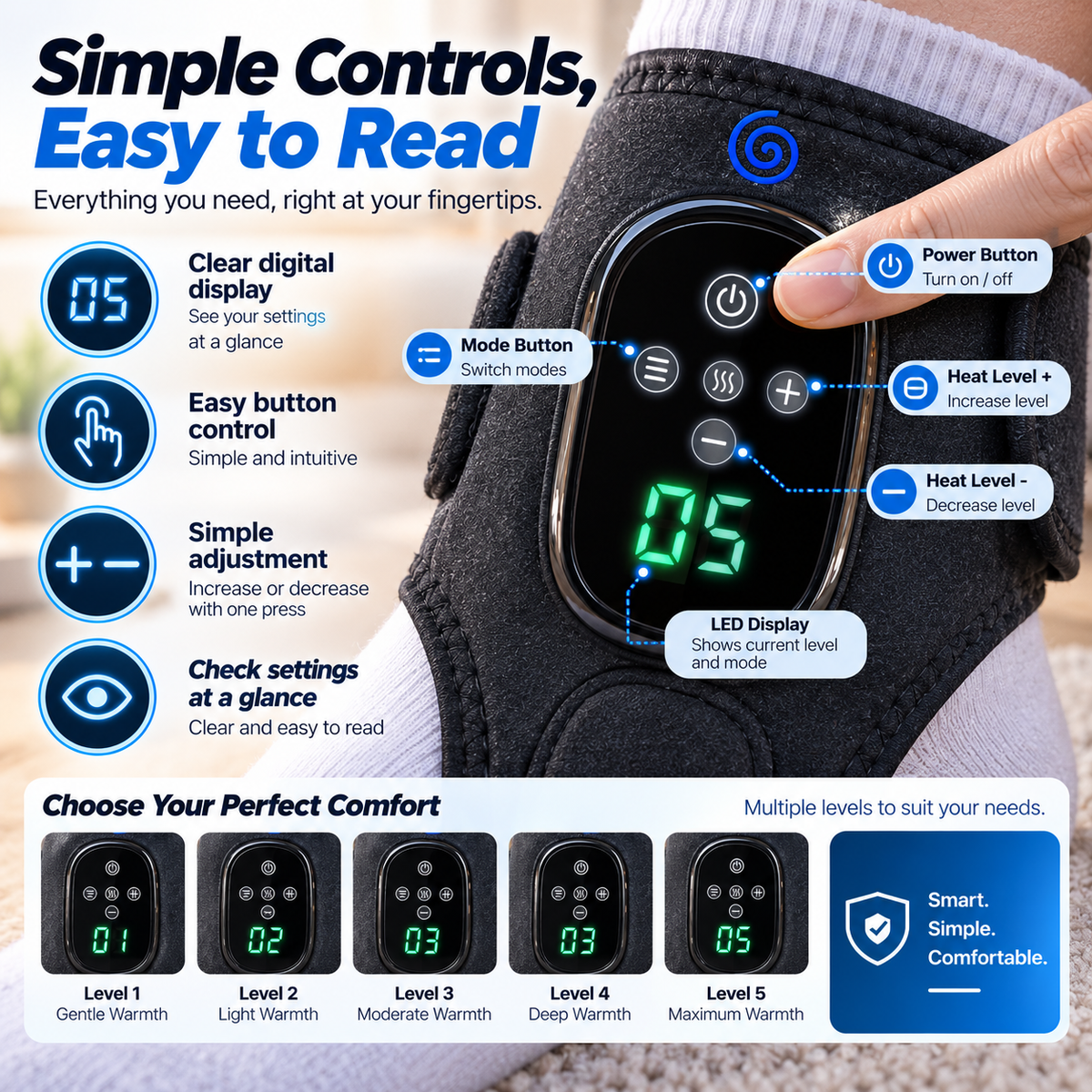 🔥 Smart Heated Ankle Support Wrap – Adjustable Digital Comfort Brace