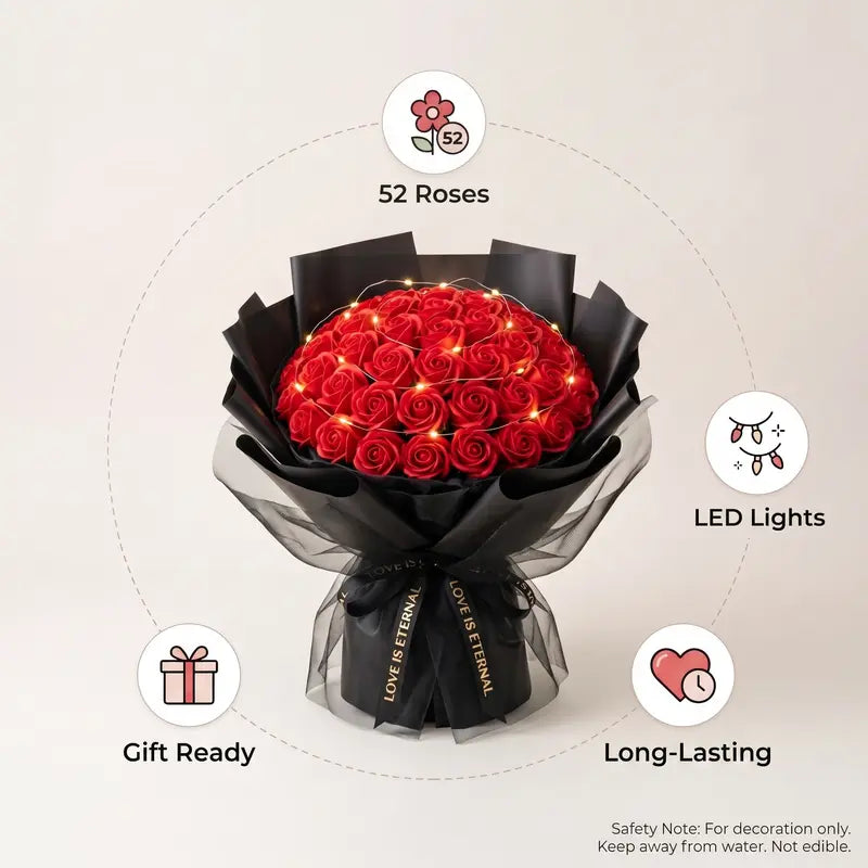 52 Roses Soap Flower Bouquet with LED Lights