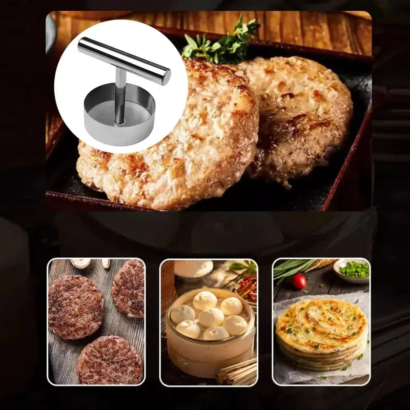 ⏳Last Stock Alert 49% OFF｜Metal Meat Smasher Stainless Steel Burger Press, Multifunctional Round Patty Maker for Home Commercial Cooking