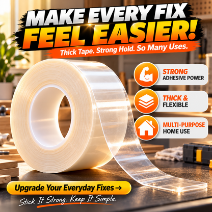 🔥 Extra-Thick Clear Double-Sided Tape – Heavy-Duty Strong Adhesive, Flexible & Tear-Resistant for Home & Office