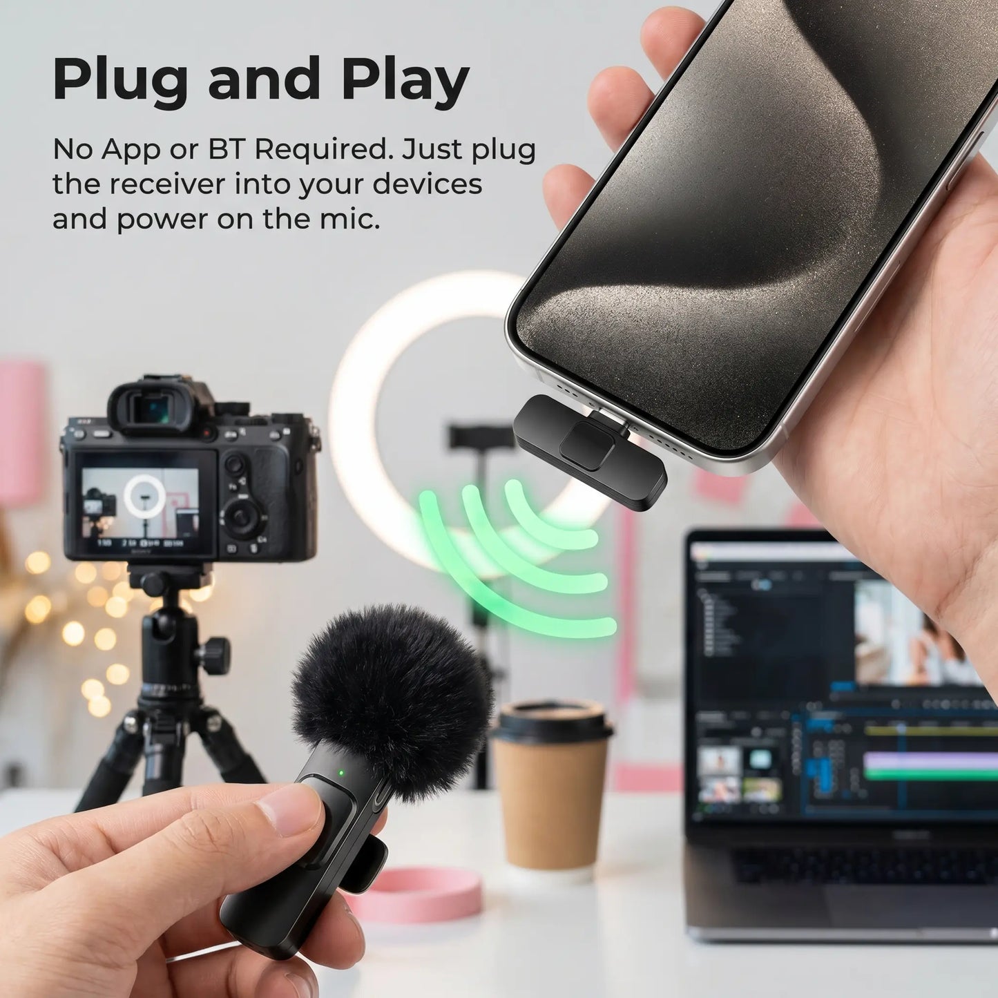 Hitozon Wireless Microphone for iPhone & Android - Lavalier, Noise Reduction