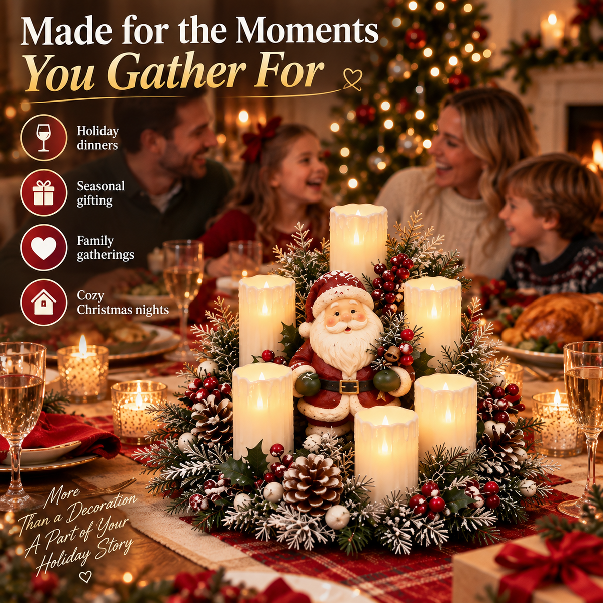🎄 Christmas Reindeer Candle Centerpiece – Peace, Joy & Love Holiday Table Decor