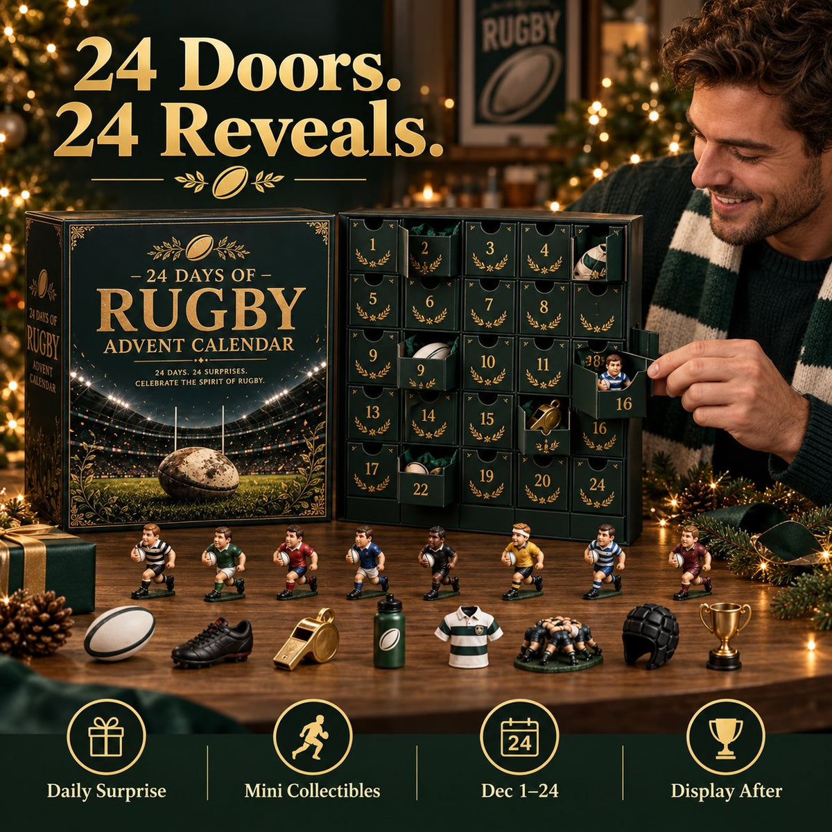 🏈🎁Rugby Advent Calendar 2026 – 24 Rugby-Themed Collectible Surprises Christmas Countdown Gift(📦Buy 2 Free Shipping)