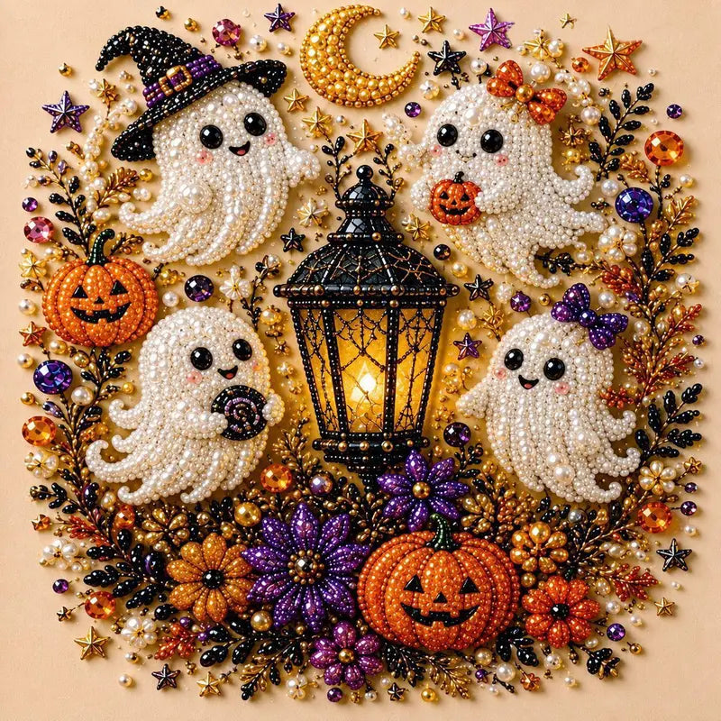 Diamond Art Kit for Beginners, DIY Halloween Witch on Moon Bead Painting, Sparkling Pearl-Style Craft Set