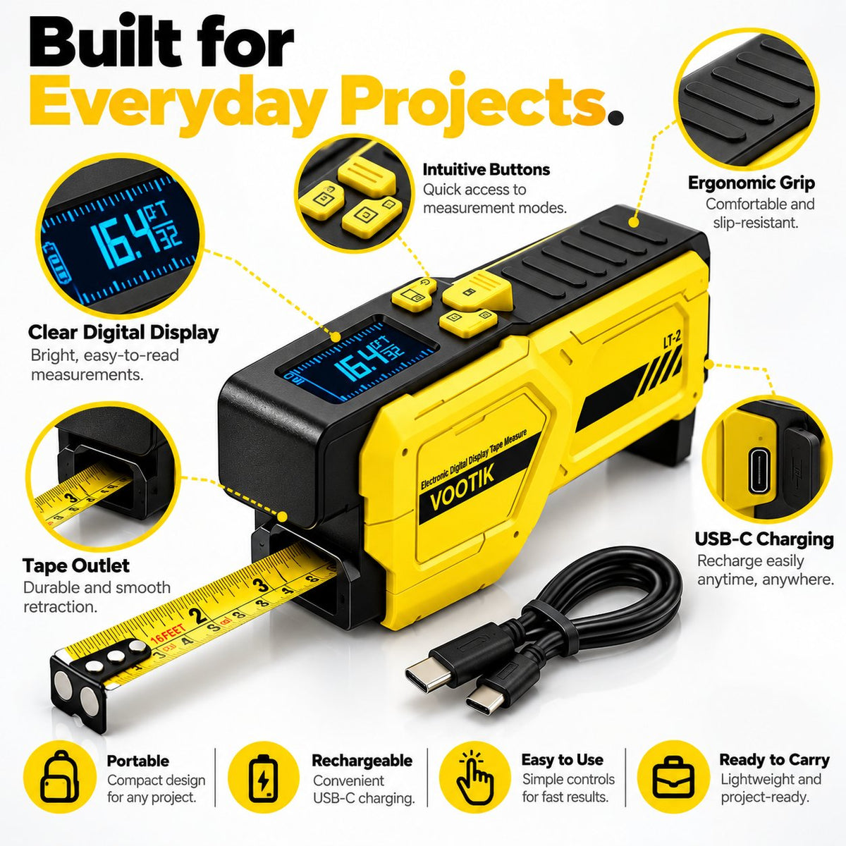 📏 3-in-1 Digital Laser Tape Measure