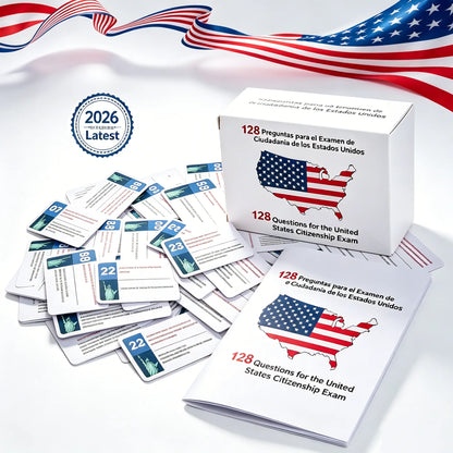 US Citizenship Paper-Printed Flash Cards 2026 - All 128 Civics Questions & Answers (English & Spanish) - Naturalization Study Guide, Ciudadania Tarjetas