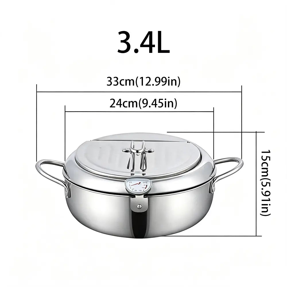 304 Grade Stainless Steel Deep Fryer Pot - Japanese Style, with Thermometer, Oil Drip Drainer Rack, Temp Control, Induction Safe for Gas Stoves, French Fries, Chicken Wings
