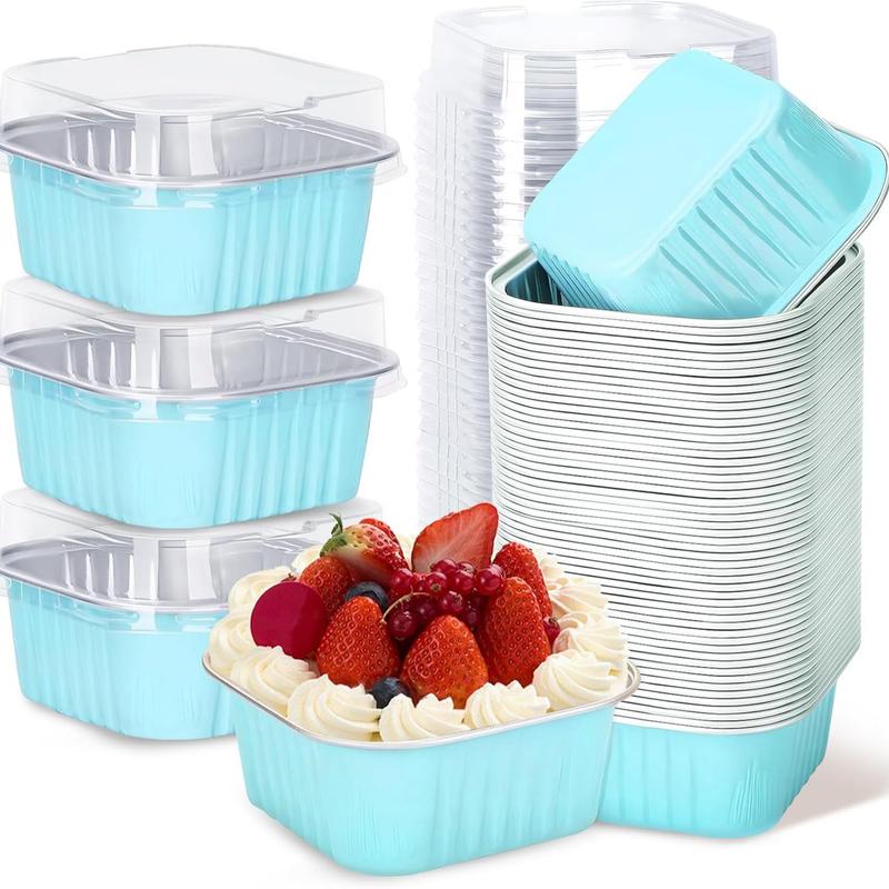 30-Pack Pink Mini Foil Cake Pans with Lids – 5oz Disposable Dessert Cups