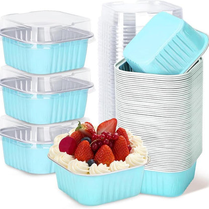 30-Pack Pink Mini Foil Cake Pans with Lids – 5oz Disposable Dessert Cups