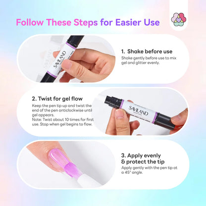 5-in-1 Gel Nail Polish Pen, Aurora Effect Gel Nail Pen with Base Color Top Coat in One, Easy Apply UV/LED Curing Nail Polish Pen