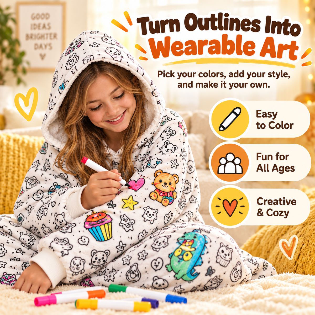 ✨Cozy Coloring Hoodie for Kids & Adults-Wear Your Own Artwork –