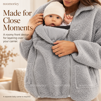 🤍 Cozy 2-in-1 Sherpa Babywearing Jacket – Soft & Warm Fleece Mom and Baby Coat