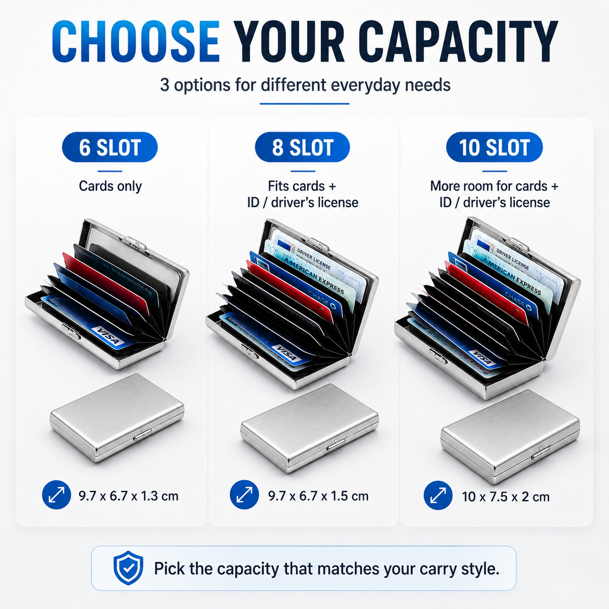 RFID Blocking Metal Card Holder – Slim Stainless Steel Wallet, 6/8/10 Slot