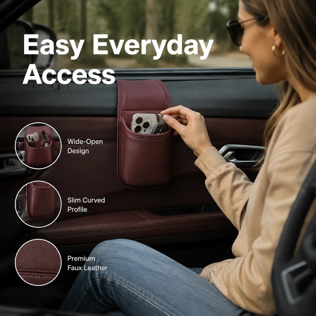 Multifunctional Leather Car Door Storage Pocket