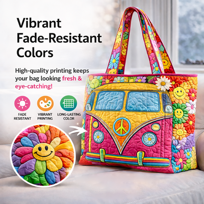 Retro Hippie Van Quilted Tote – Boho Style Meets Everyday Function 🌈🌸