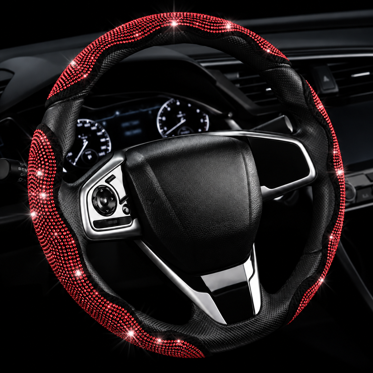 💎 Sparkly Crystal Carbon Fiber Steering Wheel Protection Set 🏎️