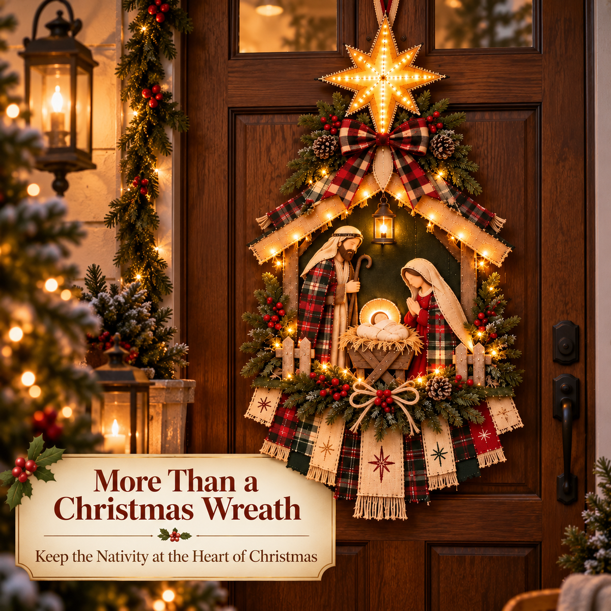 ✝️ Light-Up Christmas Nativity Door Hanger with Radiant Star 🌟