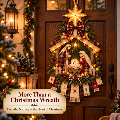 ✝️ Light-Up Christmas Nativity Door Hanger with Radiant Star 🌟