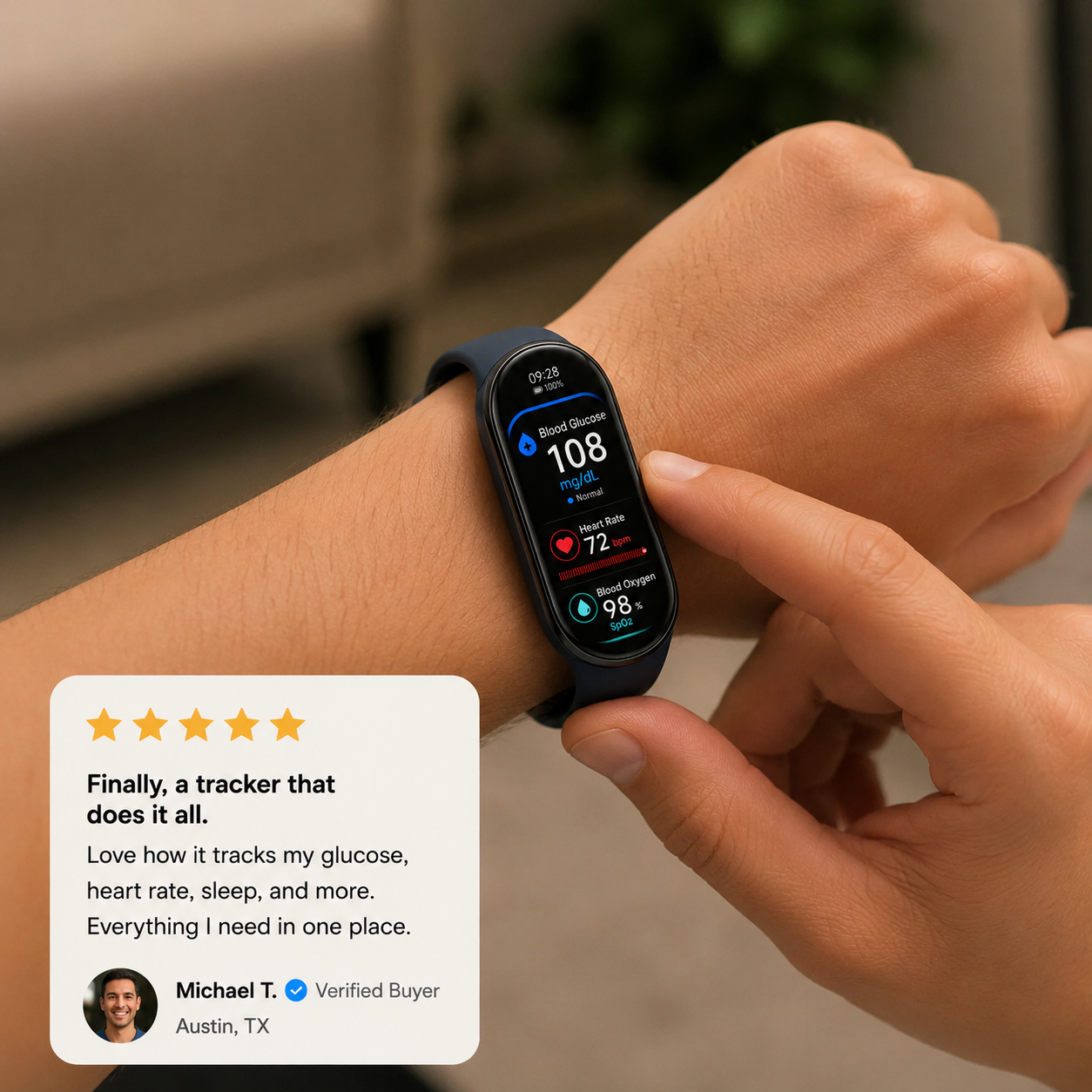 🔥80% OFF Launch Offer 🏆 2026 M9 Non-Invasive Smart Band 📈12 health reports - No-Prick