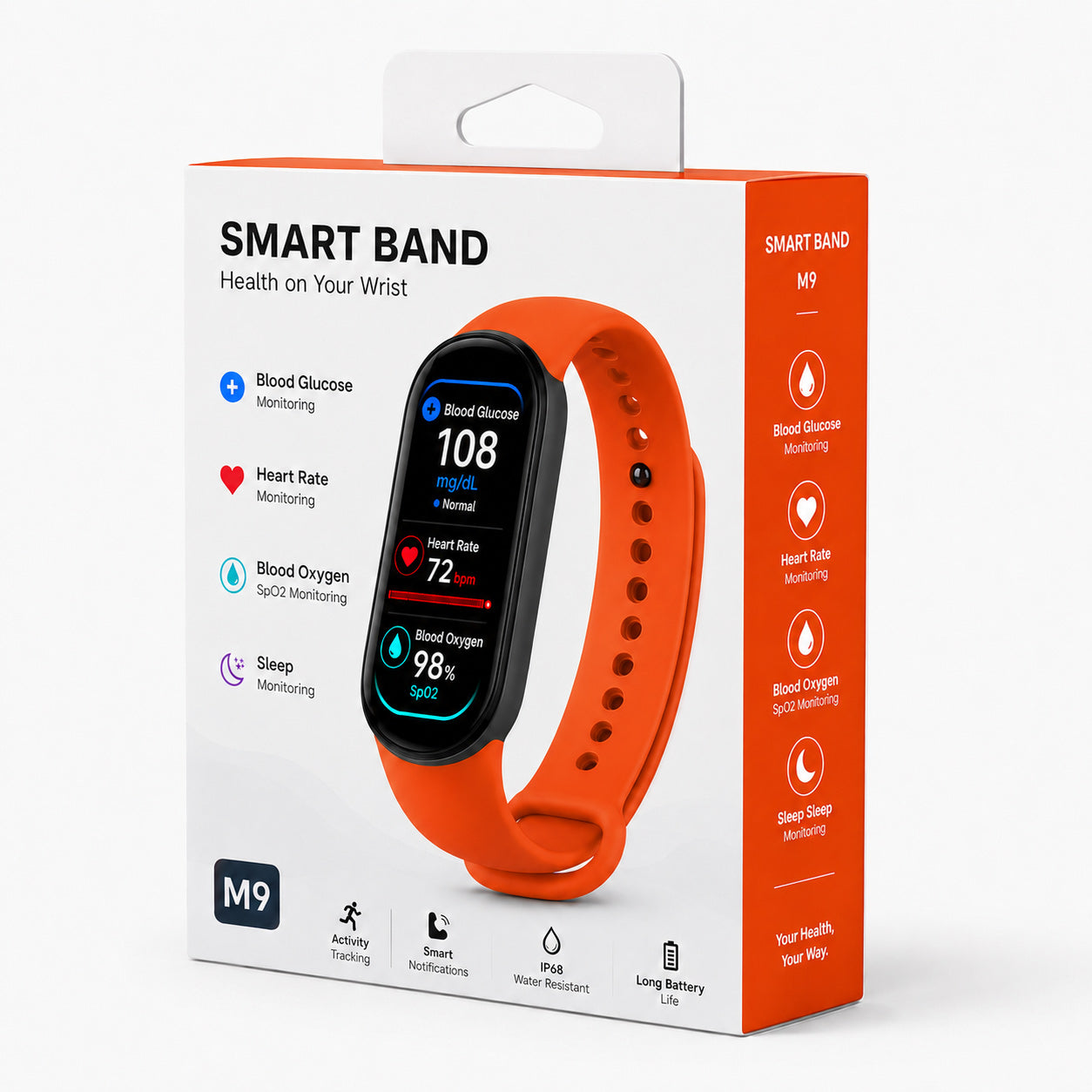 🔥80% OFF Launch Offer 🏆 2026 M9 Non-Invasive Smart Band 📈12 health reports - No-Prick