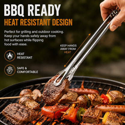 🍖 Stainless Steel BBQ Tongs – Heavy-Duty Grill Tool for Easy Flipping & Serving